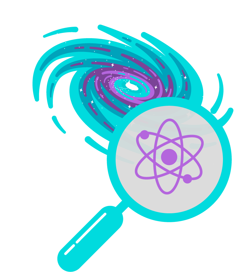  A magnifying glass with a purple and blue design representing the Quantum digital world.